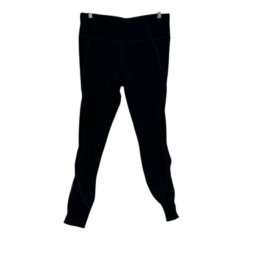 Athleta Women's Black Leggings Size M Mesh Hem Detail High Waist Running Workout
